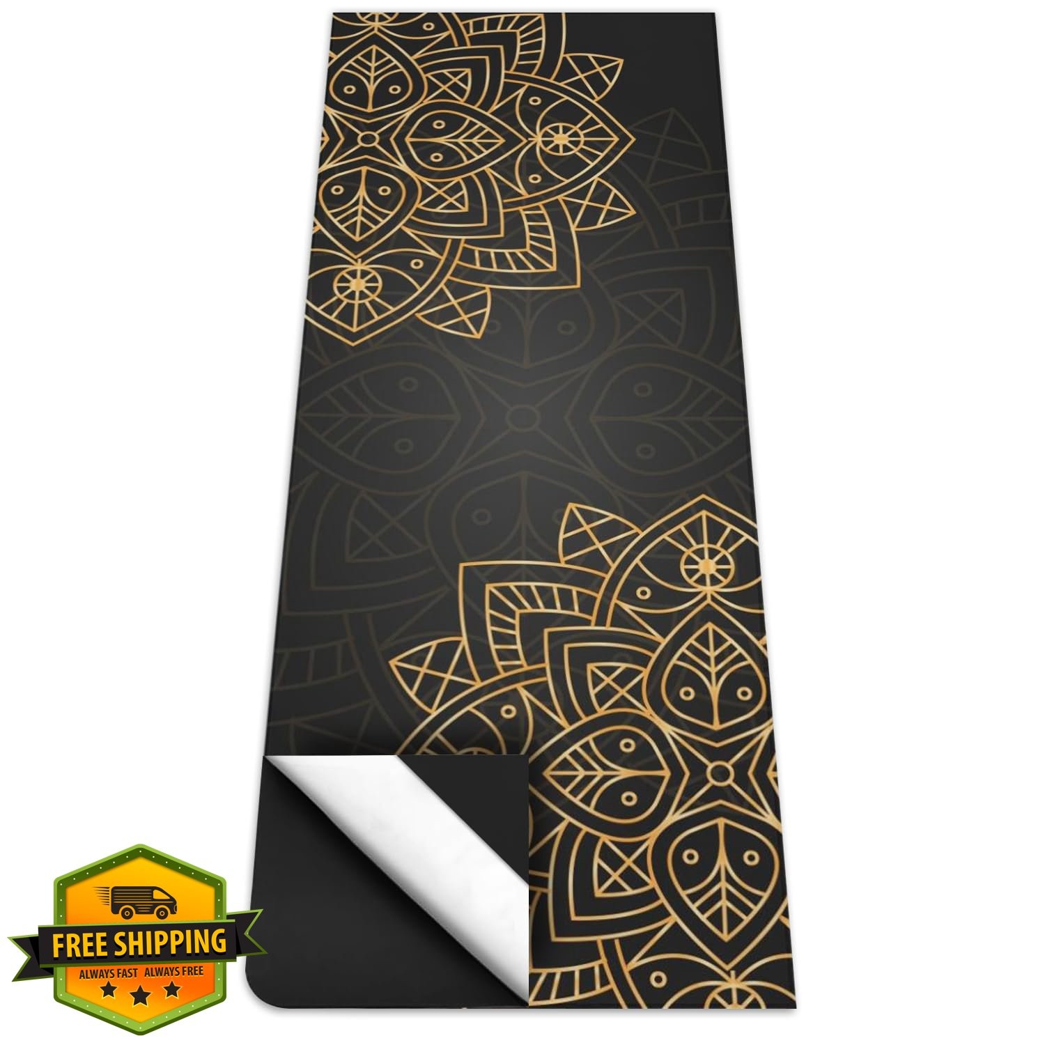 Hot Yoga Mat Towel Gold Flower 70×26 Non Slip Sweat Absorbent Travel Bag