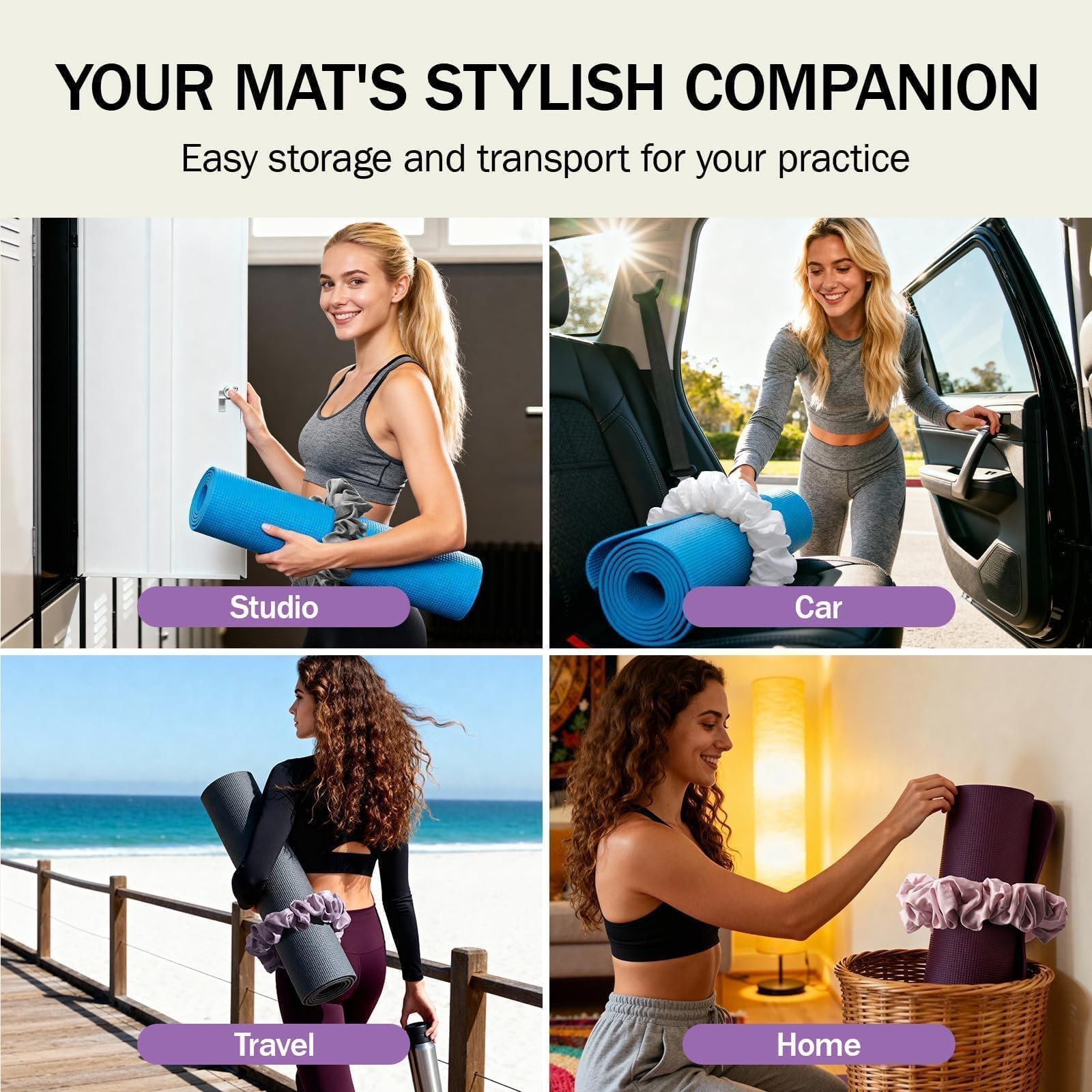 Slim Panda Yoga Mat Scrunchie,Style & Cute 8” x x 3”, Pink
