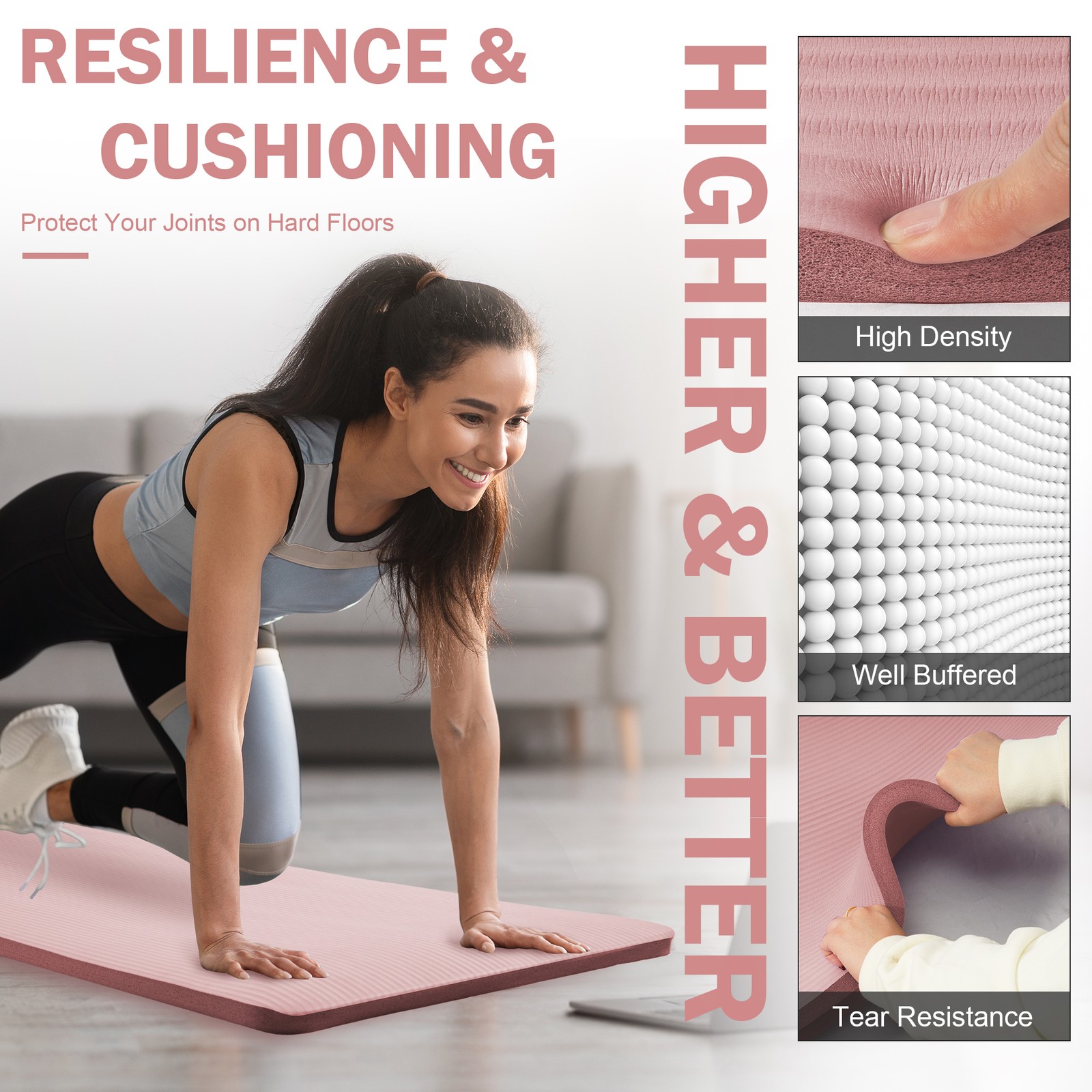 BalanceFrom Yoga Mat, 1-Inch Extra Thick Exercise Pilates Workout Mat, Pinkish
