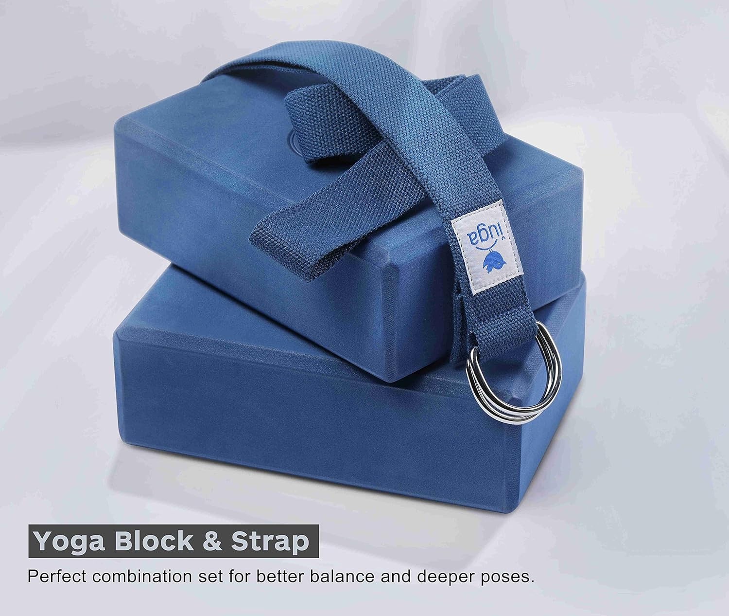 High Density Yoga Block Set with Extra Long Strap – Perfect 9&Prime;x6&Prime;x3&Prime; Fit