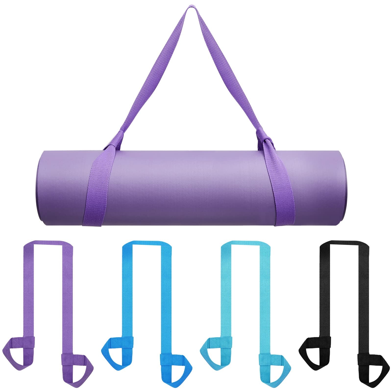Deekin 4 Pcs Yoga Mat Straps 59 x 1.6 inches, Black, Blue, Purple and Green