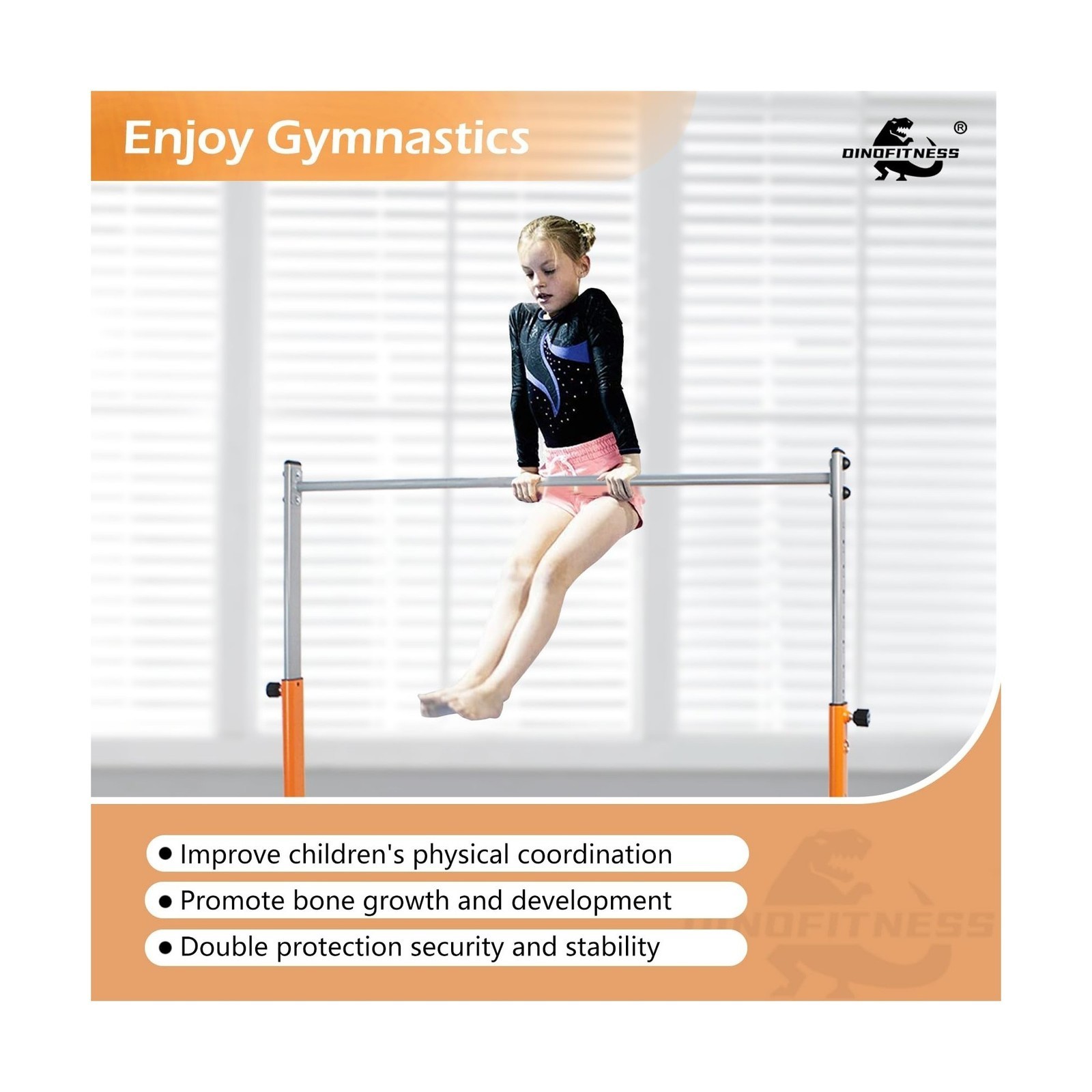 Gymnastics Bar for Kids,11 Levels Adjustable Height Gymnastics Equipment for …