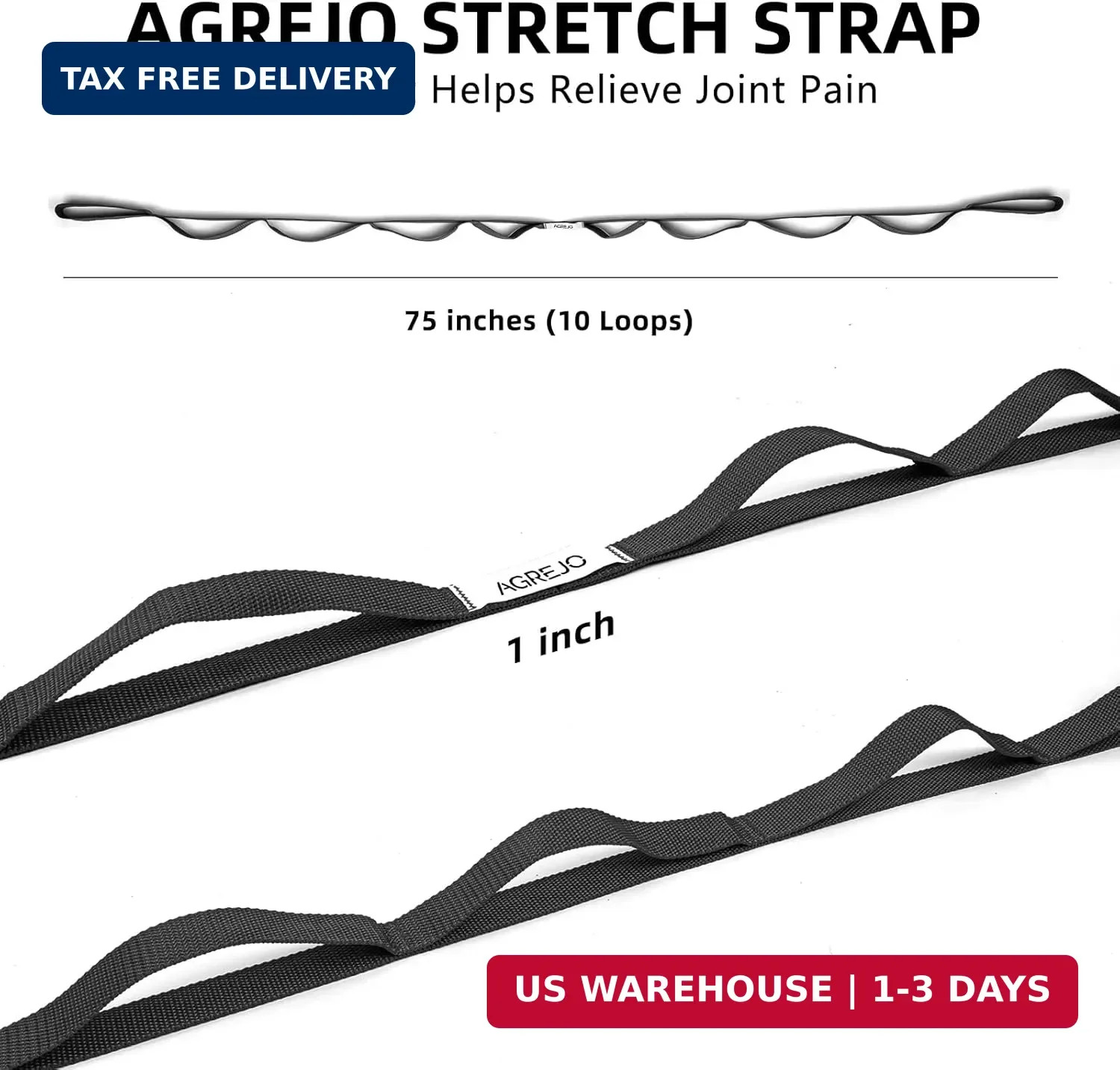 AGREJO Stretching Strap Yoga Strap Physical Therapy for Home Workout, 10 Loops N