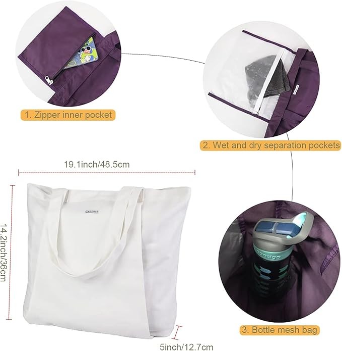 Yoga Bag for Women Canvas Tote with Yoga Mat Carrier for Pilates Travel Beach