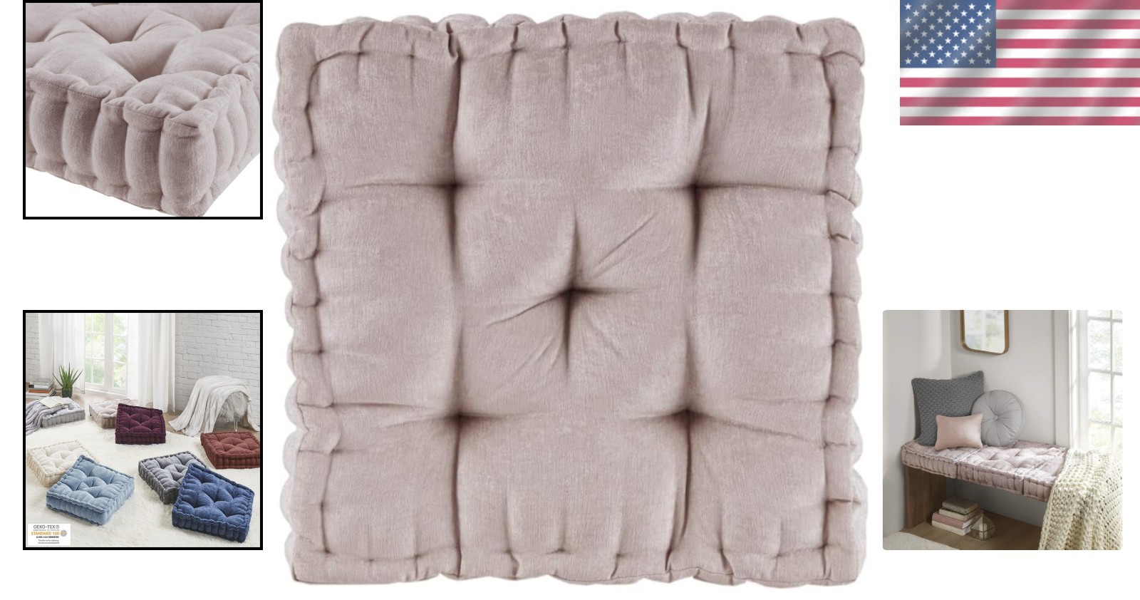 Lustrous Blush Floor Pillow – Portable 20&Prime; Tufted Cushion for Yoga & Comfort