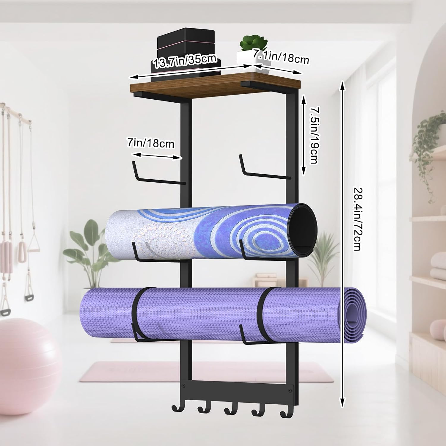 Yoga Mat Holder Wall Mount, Yoga Mats Storage Rack, Home Gym Wall Organizer Hold