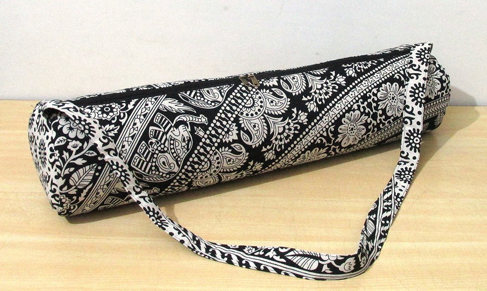 Indian Black Elephant Yoga Mat Carrier Bag Mandala Large Bag With Shoulder Strap