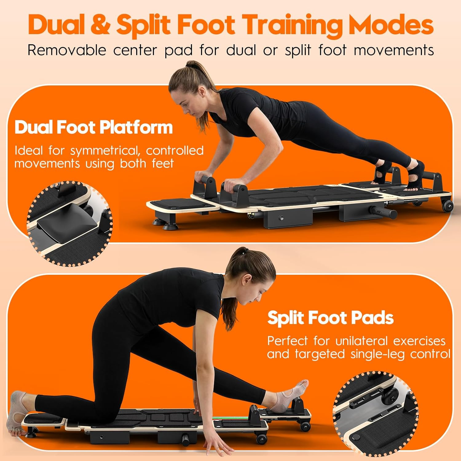 Pilates Board Reformer for Home Workout, 5-In-1 Pilates Equipment with Dual & Sp