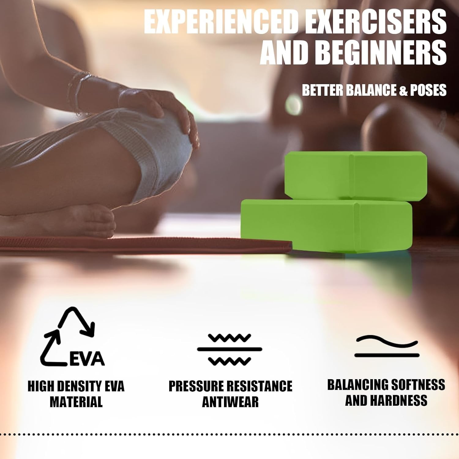 2 Pcs Avocado Green Yoga Blocks – 9&Prime;L x 3&Prime;W x 6&Prime;H | Lightweight & Non-Porous