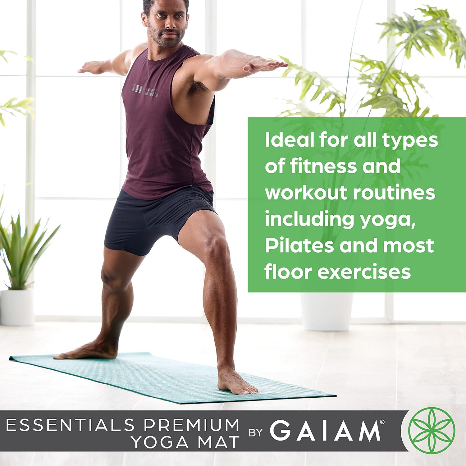 Gaiam Essentials 1/4&Prime; Thin (6Mm) Yoga & Pilates, Fitness & Exercise Mat with Eas