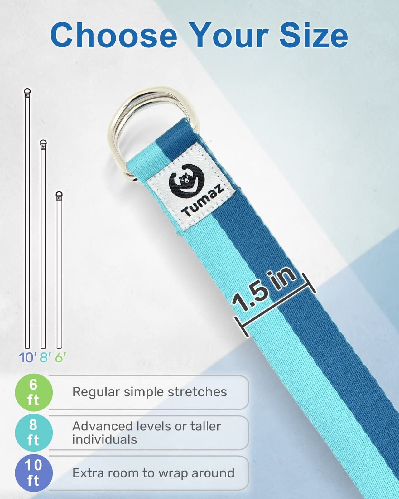 Tumaz Yoga Strap/Stretch Bands [15+ Colors, 6/8/10 Feet Options] with Extra S…