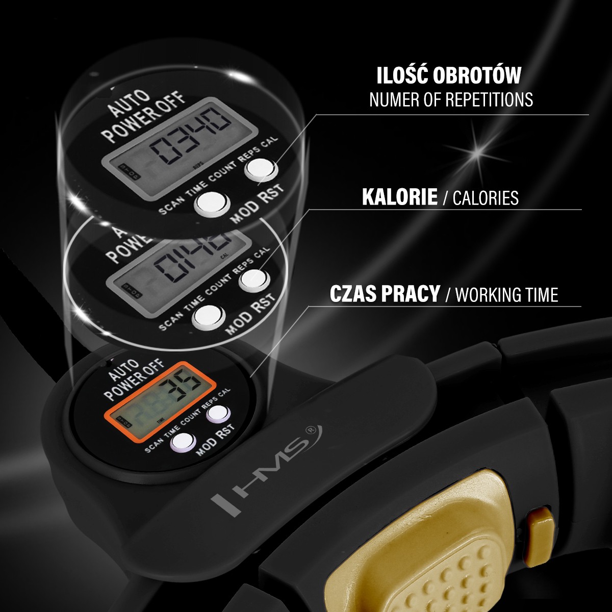5908261681622 HHM13 NEW HULA HOP BLACK/GOLD Z MAGNESAMI I OBCIĄŻNIKIEM + LICZNIK