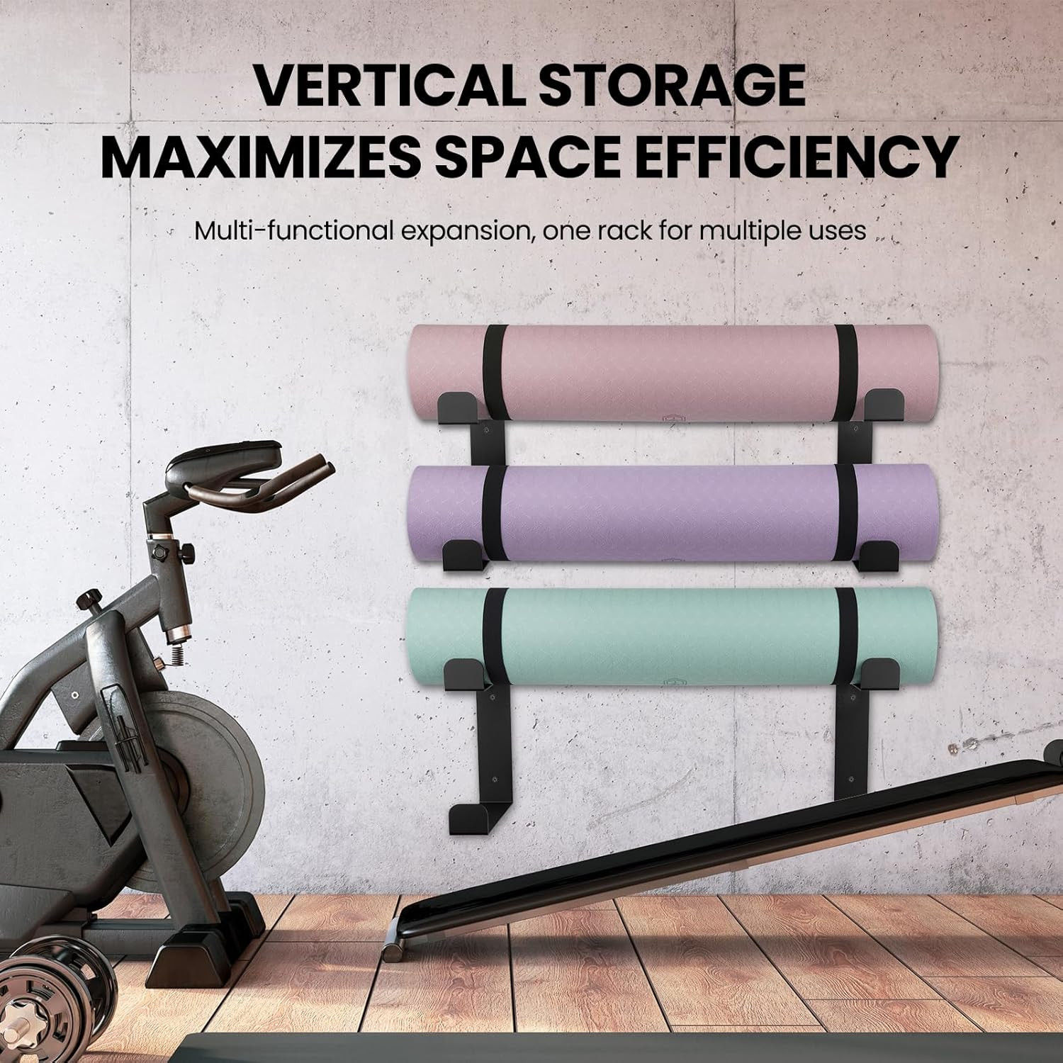 4 Tier Yoga Mat Holder Wall Mount & Yoga Mat Storage Rack,Heavy-Duty Steel Fa…
