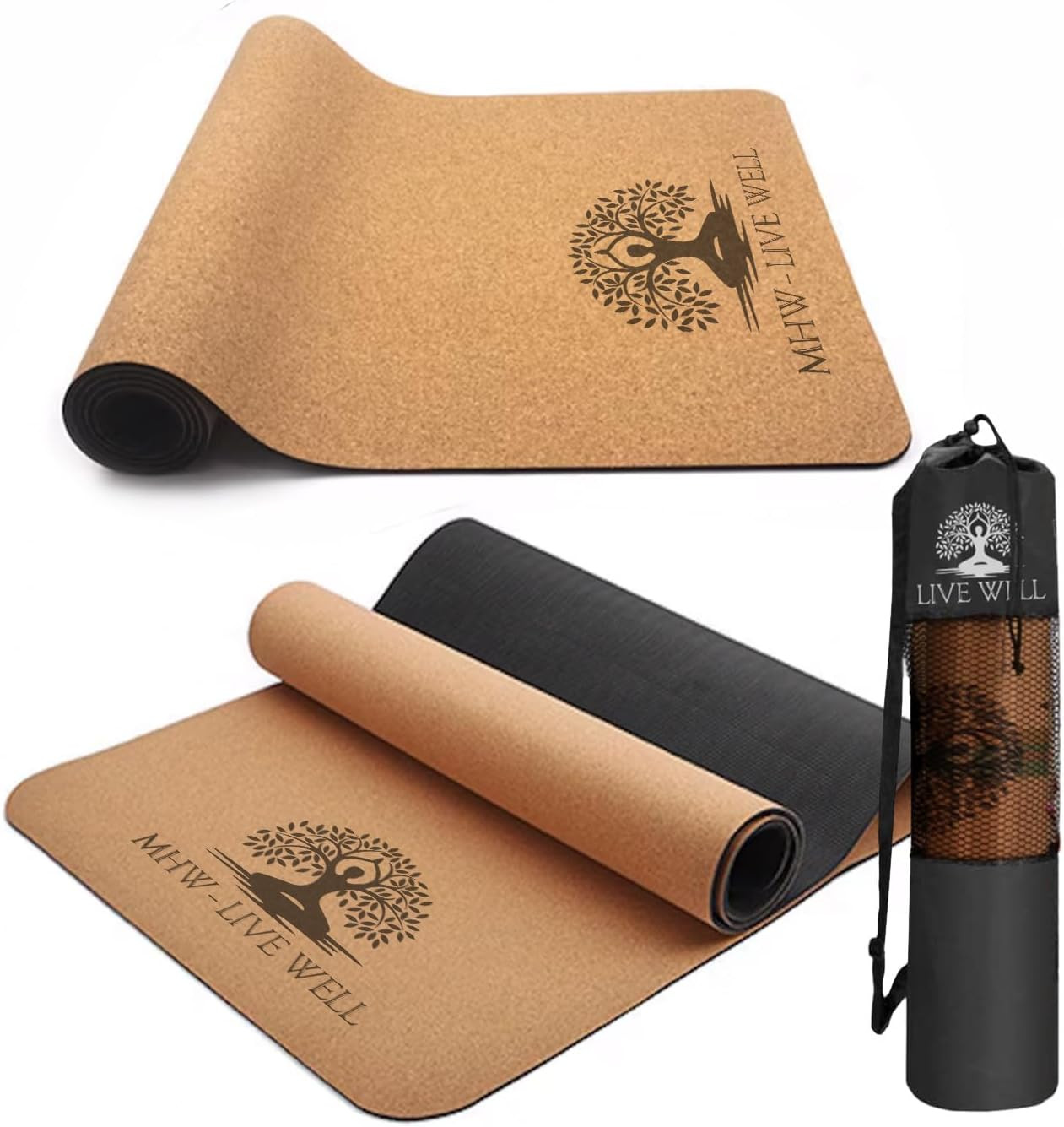 MHW- Live Well Non-Slip Yoga Mat 6Mm Extra Thick – Eco-Friendly Cork & TPE Ex…