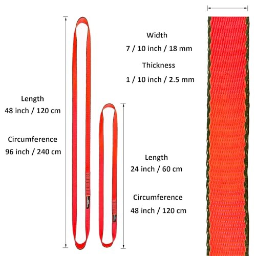 18MM Nylon Climbing Slings Runners 23 kN Strong Webbing 24inch/60cm 2PCS Red