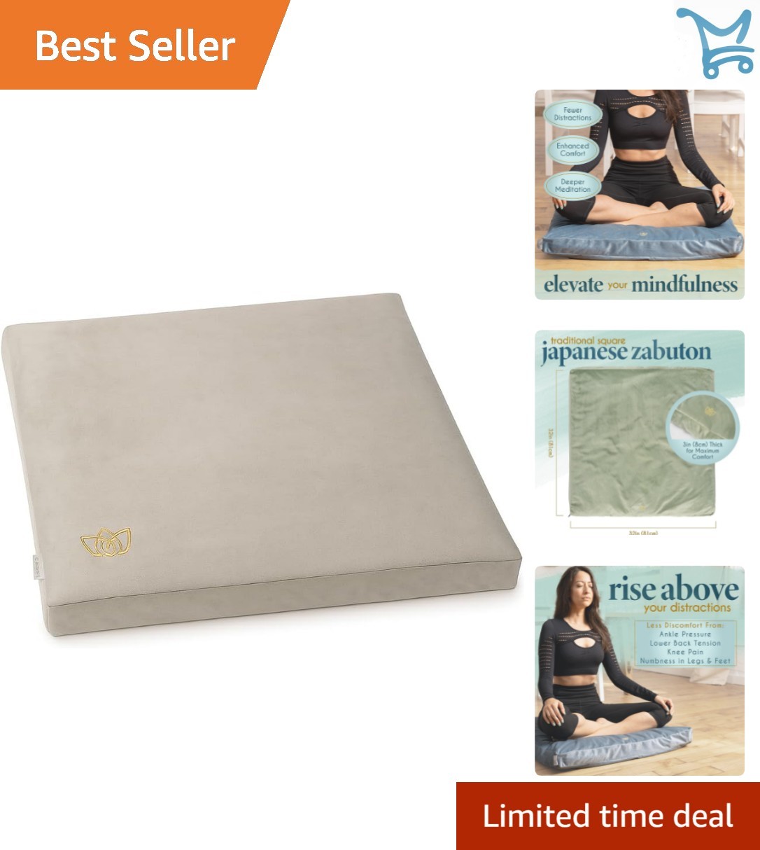 Meditation Cushion Floor Pillow Velvet Support Yoga Relaxation Adults