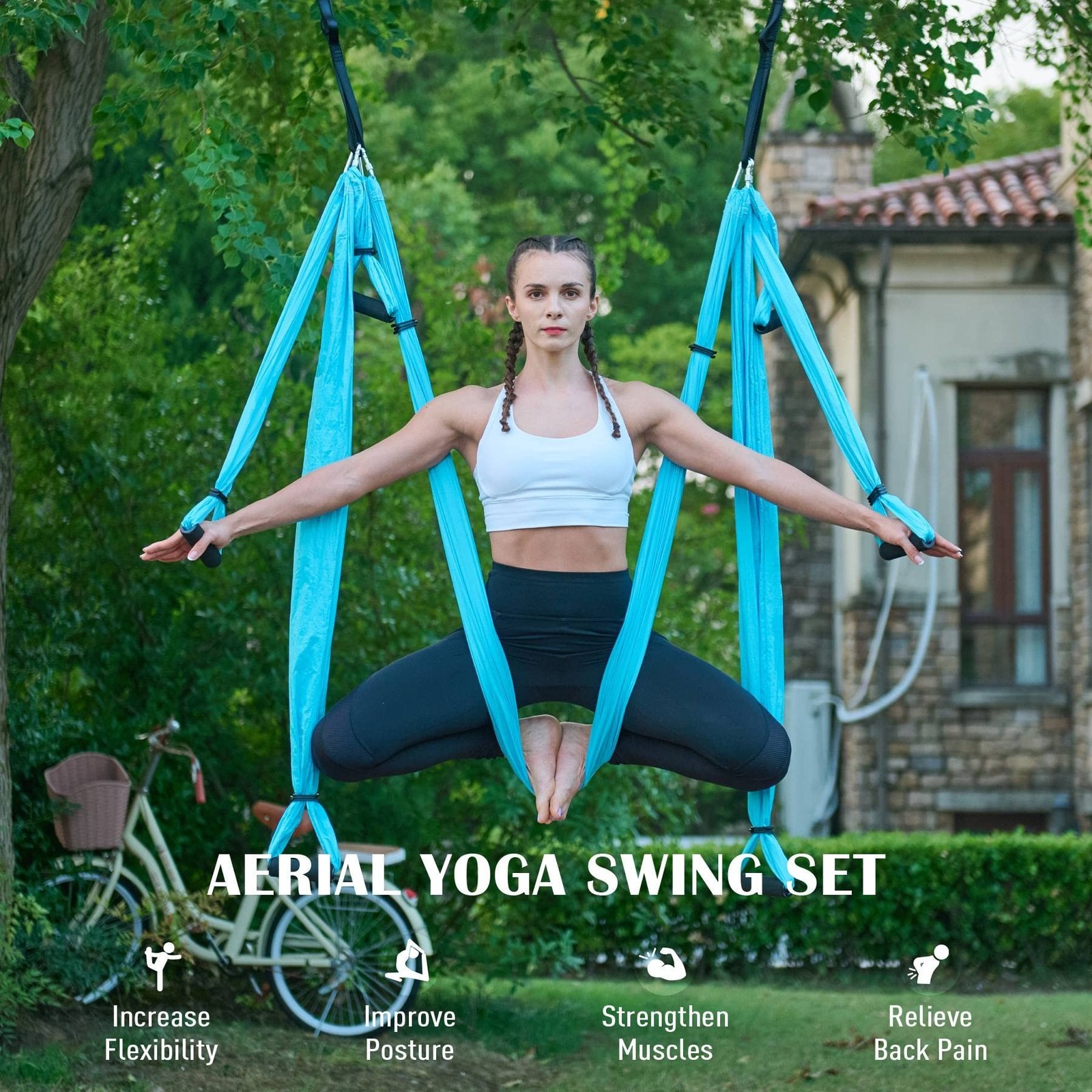 ZELUS Aerial Yoga Swing Sling Strong Yoga Hammock Kit Set Trapeze Inversion E…