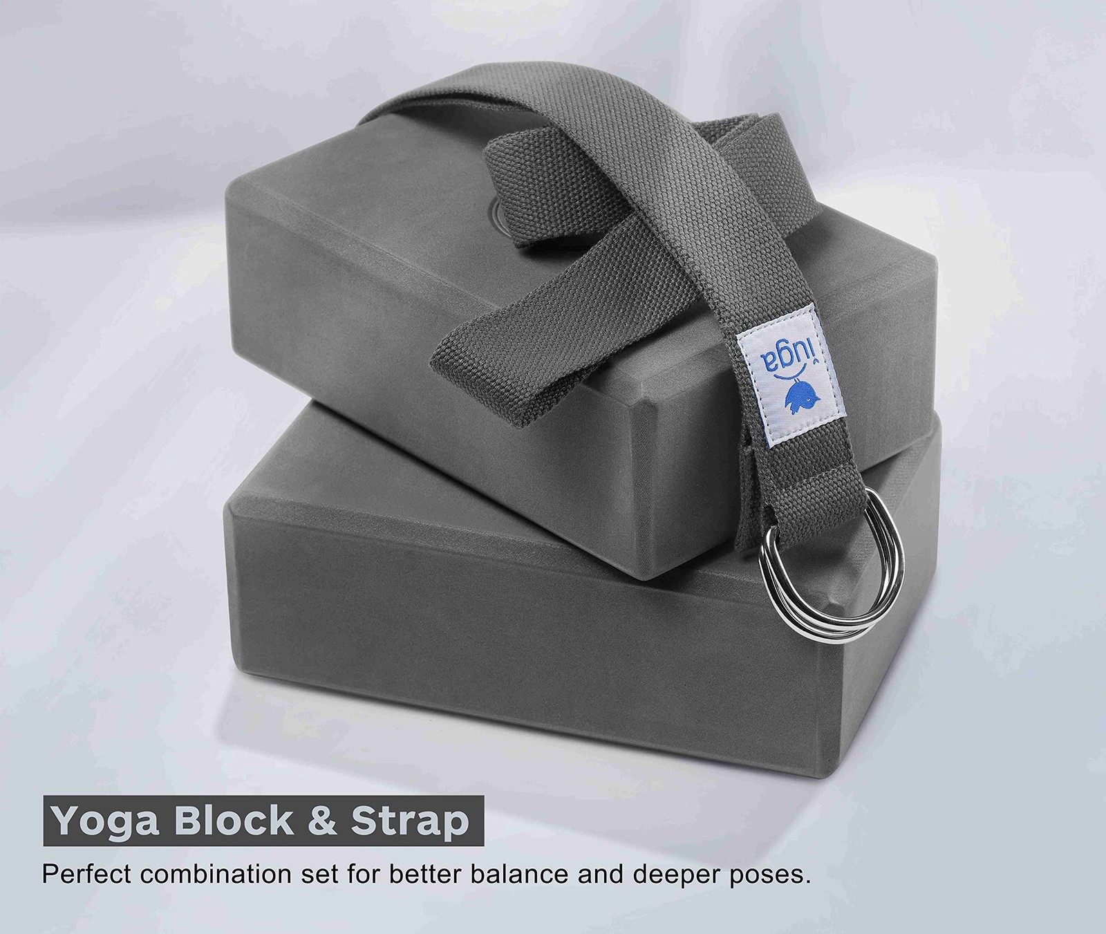 IUGA Yoga Block 2 Pack with Strap, High Density Blocks Gray