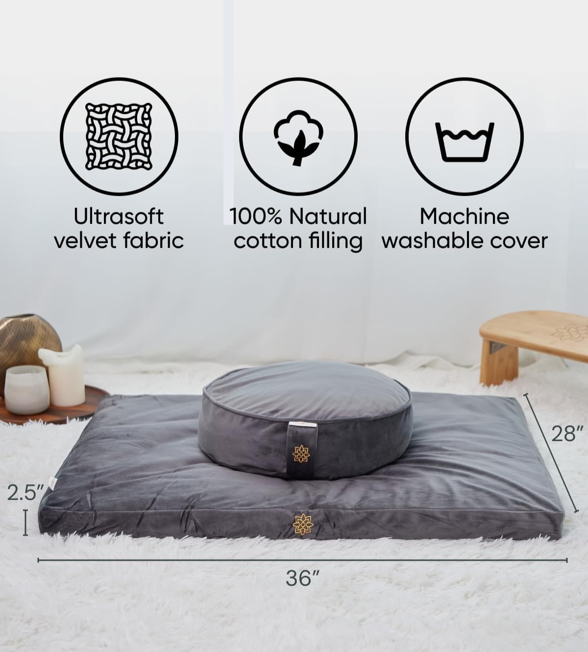 Zabuton Meditation Mat – Cotton Filled Yoga and Meditation Pad