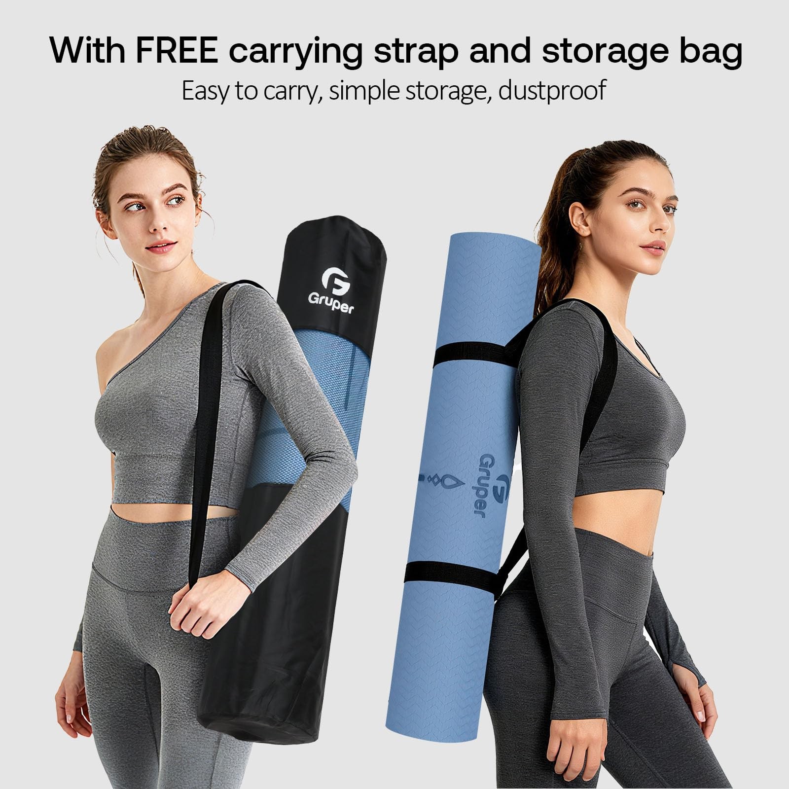 Yoga Mat Non Slip TPE Thick with 0.24*32*72 Inches, Blue Black