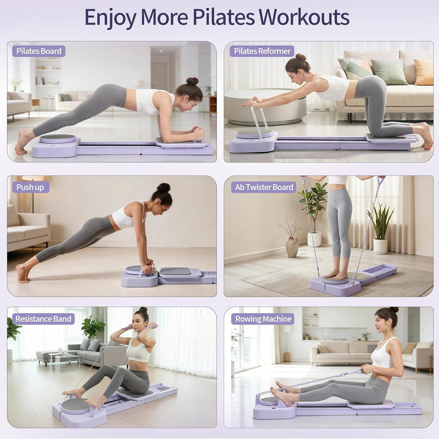 Pilates Reformer Board with 3 Adjustable Resistance, 60 » Foldable & Portable Pi
