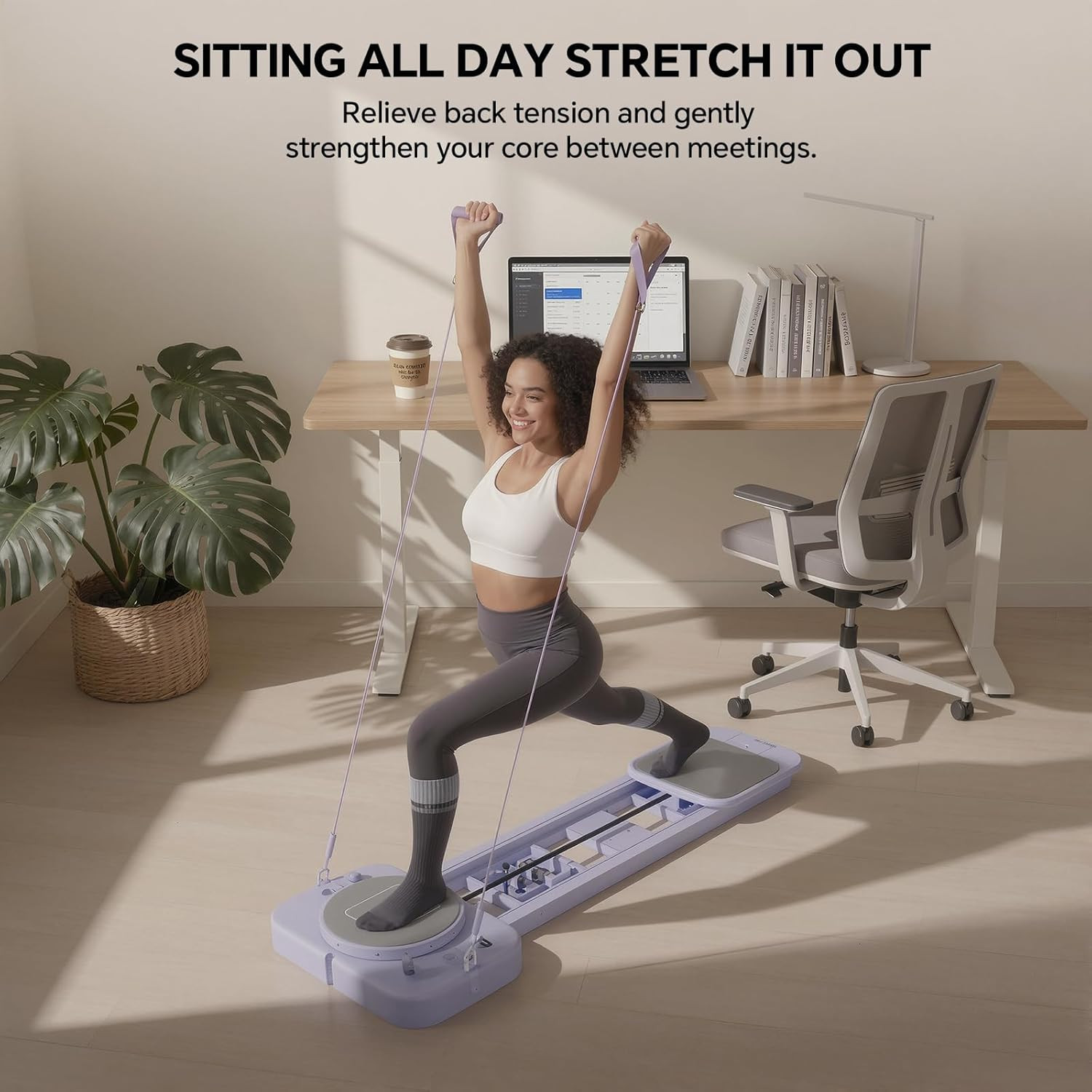 Foldable Pilates Reformer with Resistance Bands for Home Full Body Workout