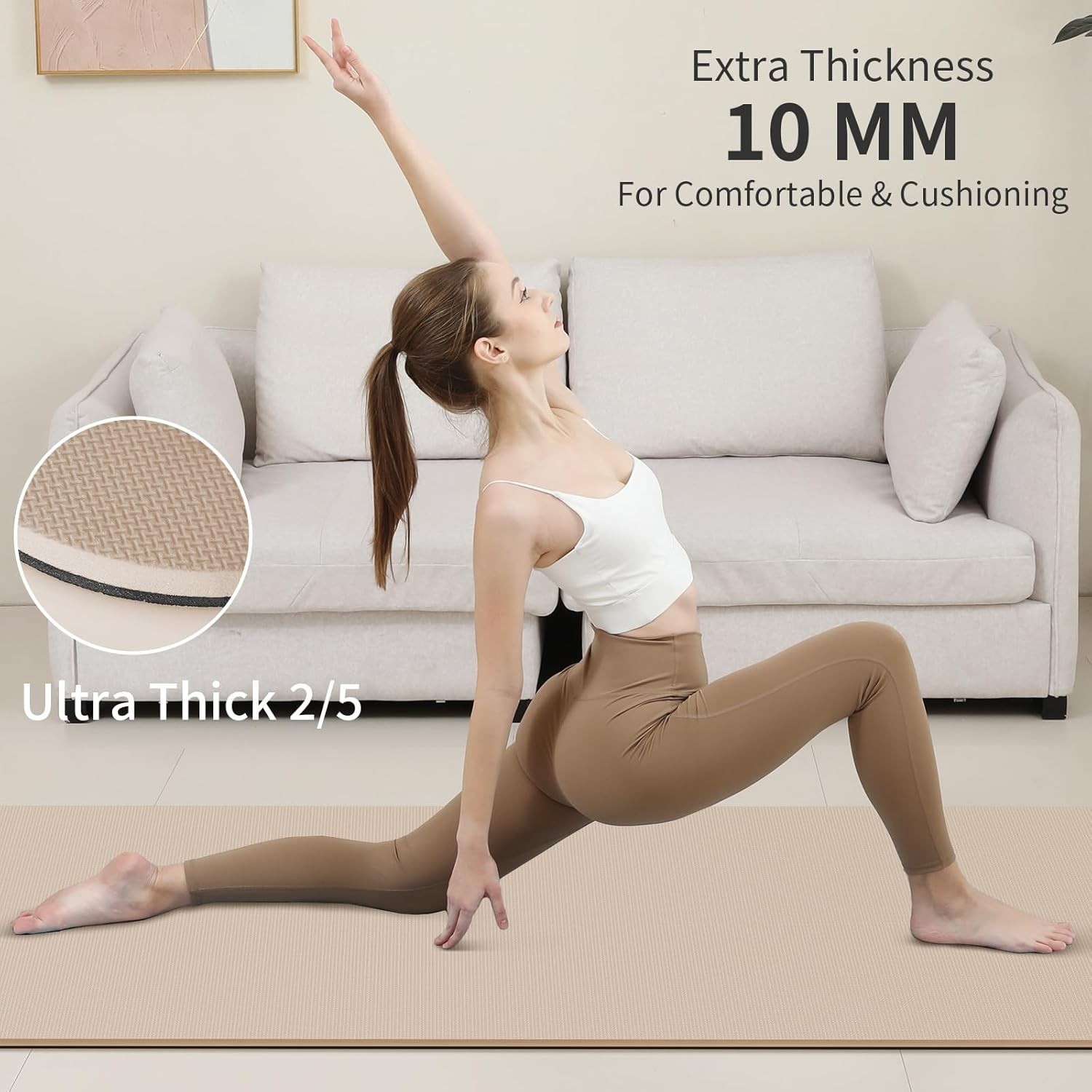 Yoga Mat Non Slip Anti-tear,extra thick-2/5 inch（10MM）High Resiliency Profess…