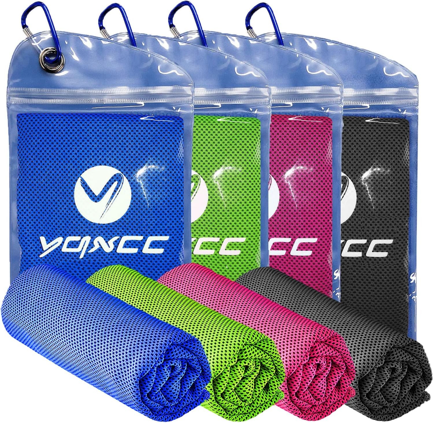 YQXCC Cooling Towels | 4 Pack Large, Dark Blue/Dark Gray/Rose Red/Green