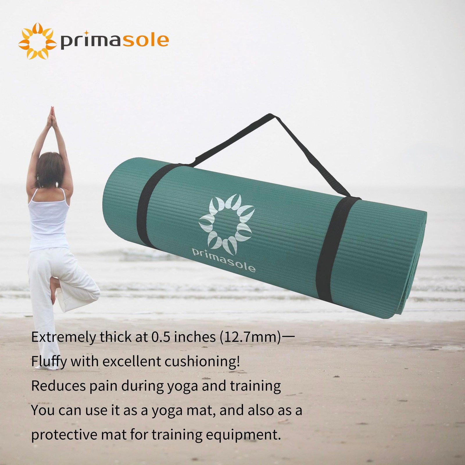 Primasole Thick Yoga Mat, 1/2-Inch Extra 72 x 24 x 0.5 inches, Green