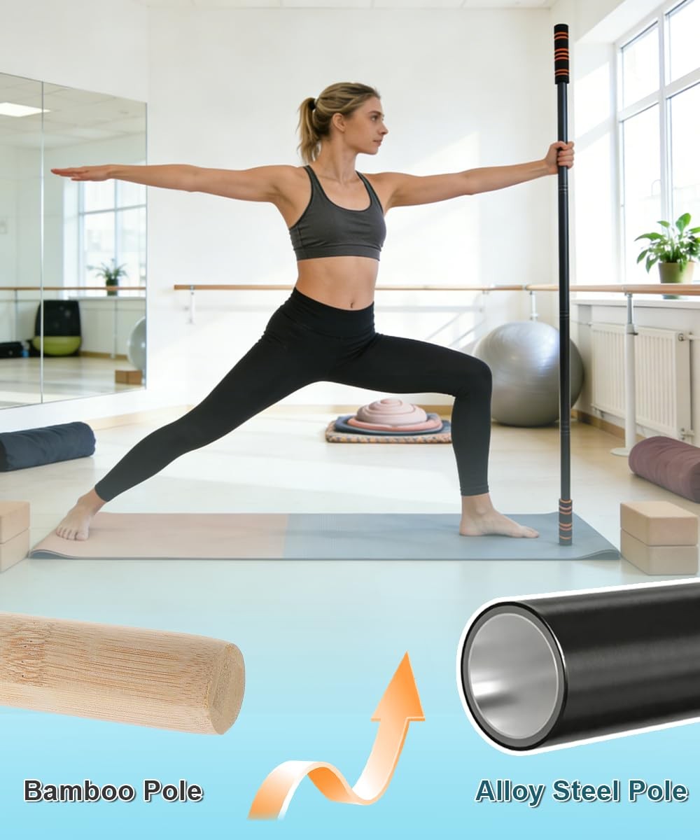 Adjustable Yoga Stretching Stick 5ft Fitness Mobility Bar Pilates Balance Pole