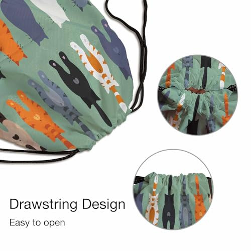 Drawstring Bag 14×16.9 Inch Cartoon Cats Poses Behind Gym bag Cats Butts
