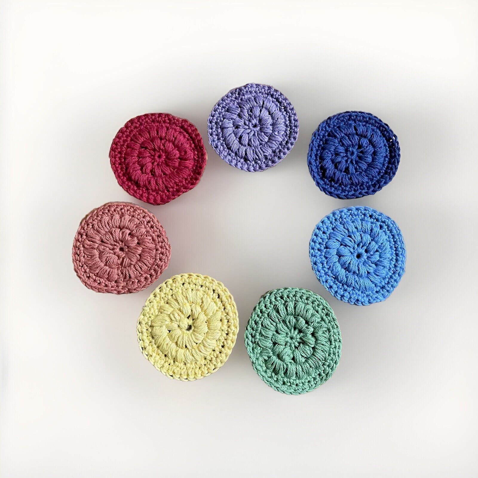 7 Piece Crochet Chakra Mediation Set – Yoga Energy Centers – 100% Cotton