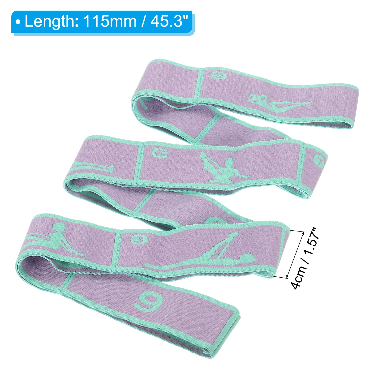 45.3 Inch Exercise Bands Yoga Stretching Strap Latin Elastic Dance Green/Purple