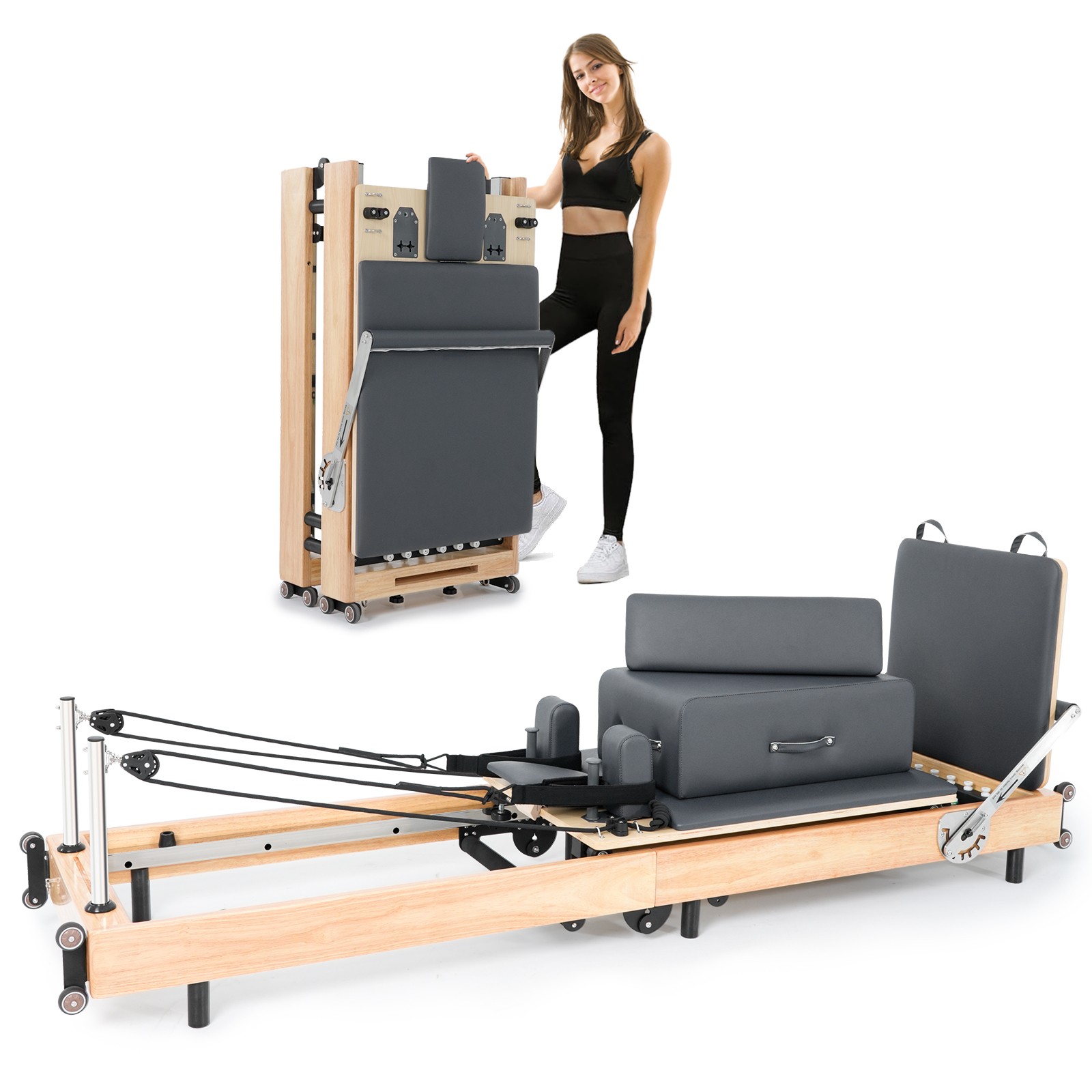 SLSY Pilates Reformer Foldable Machine Equipment for Home Gym Aerobic Exercise