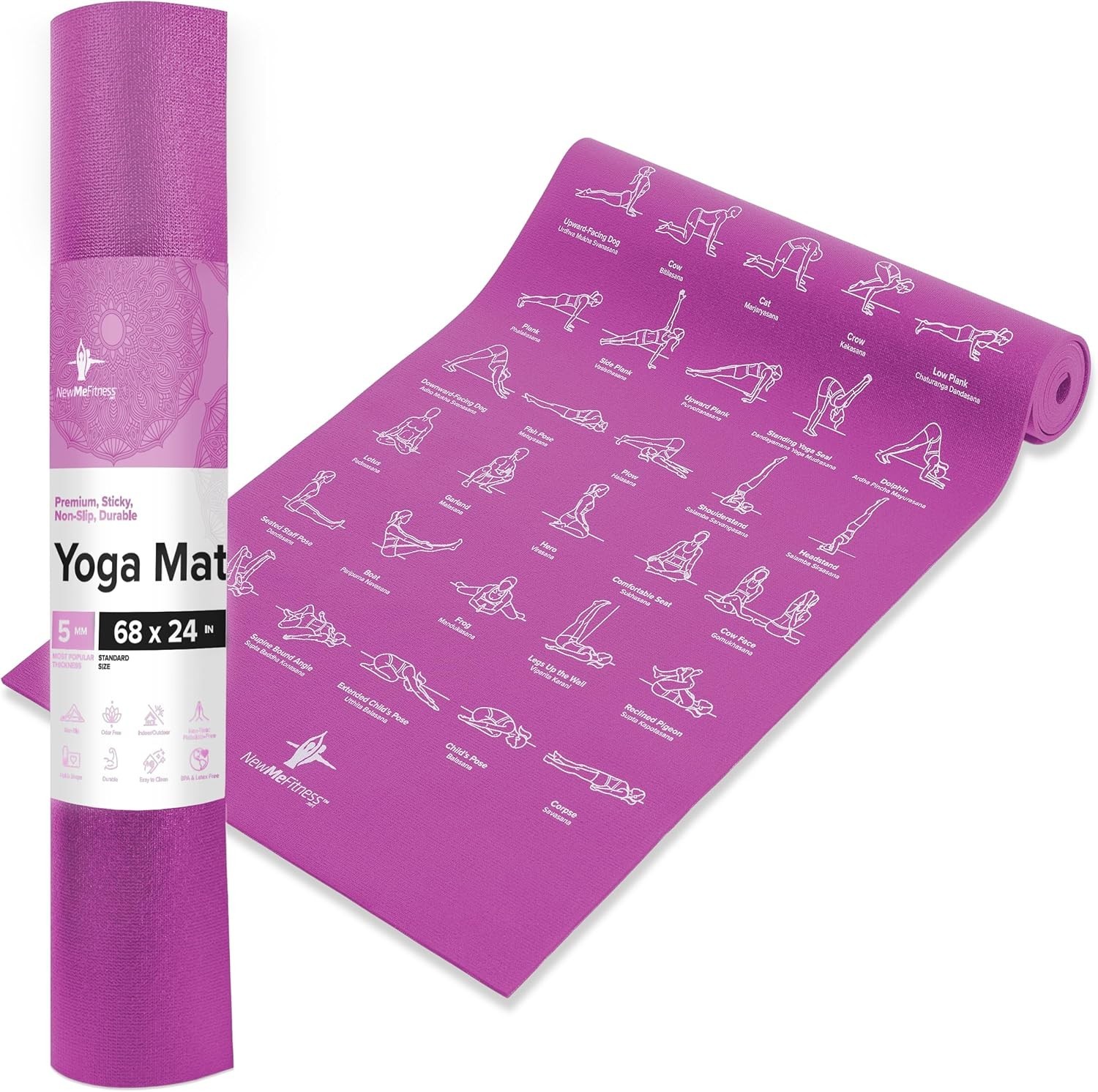 Moisture-Wicking Yoga Mat with Printed Poses – Fitness Essential for Home & Gym