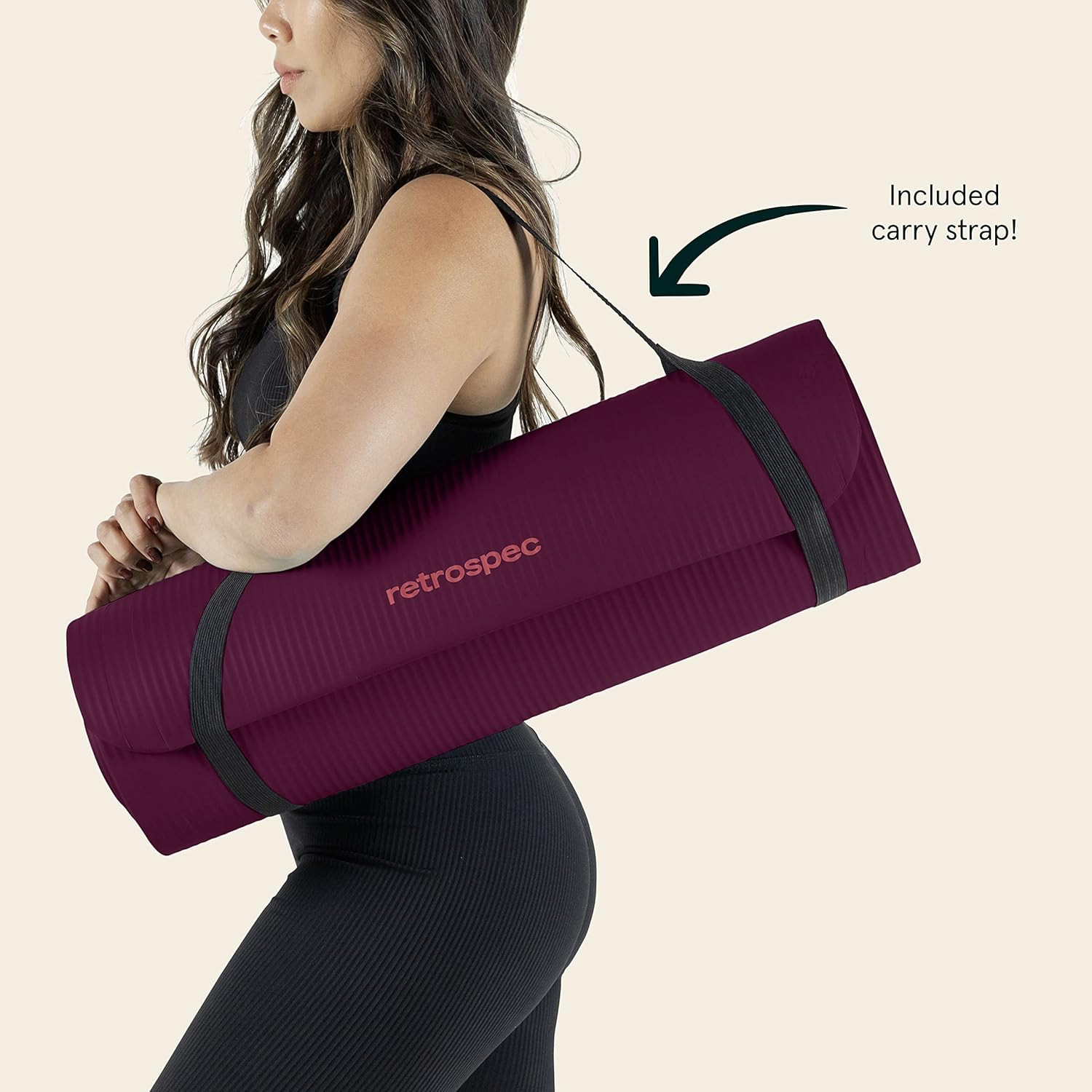 Solana Yoga Mat Thick 1/2In Non-Slip Workout Mat with Nylon Strap – 72X24In Exer