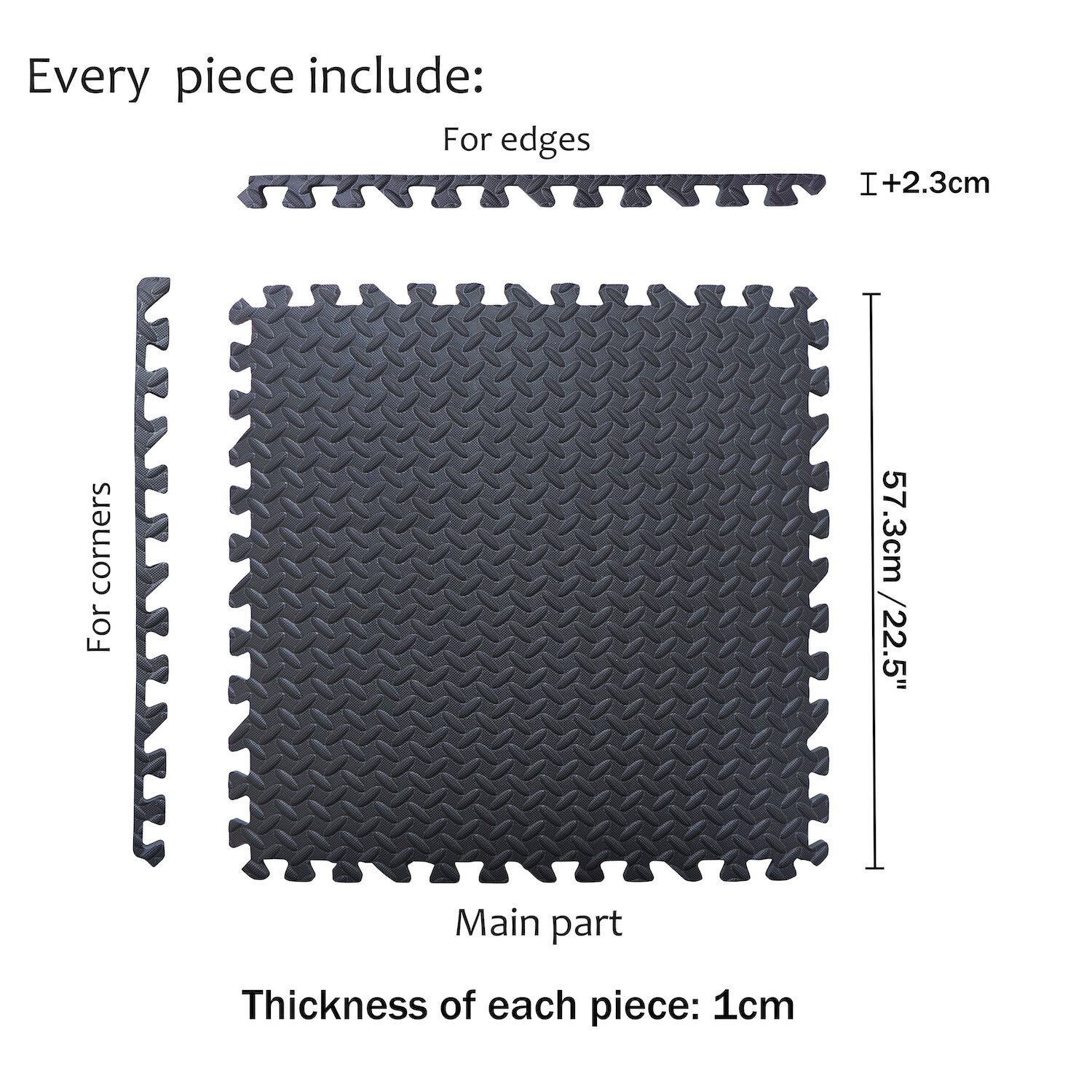 8PCs EVA Foam Exercise Tiles Floor Mat Gym Floor Fitness Yoga Workout 24×24 Blac