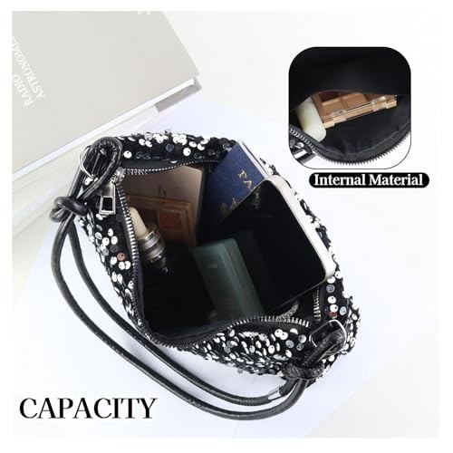Sparkling Sequins Handbags for Women, Plush Shoulder Bag with Smooth Silver