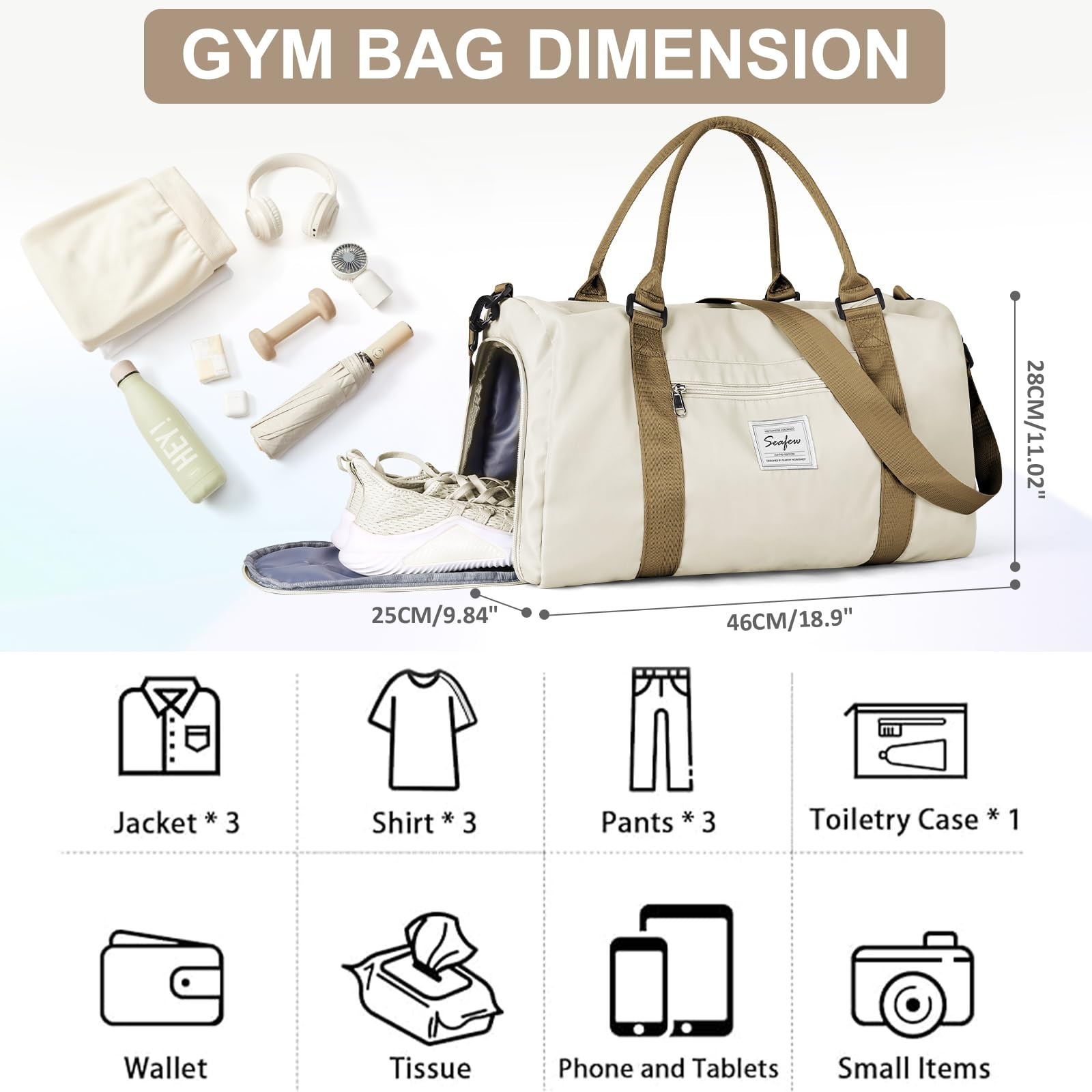 Gym Bag for Women Men with Shoes Compartment,Sports Duffle Bag Personal item …