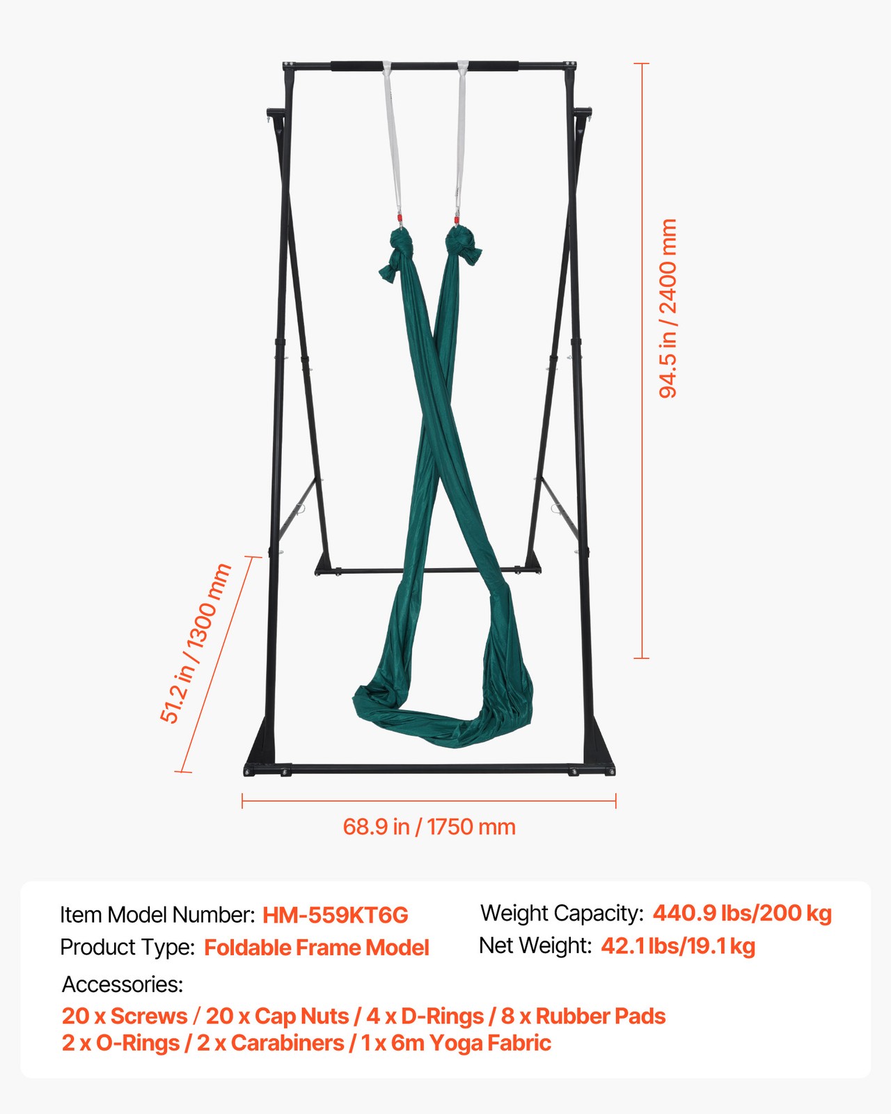 VEVOR Yoga Stand Frame 440.9 lbs Load Swing Stand with EVA Foam Pull Up Stands