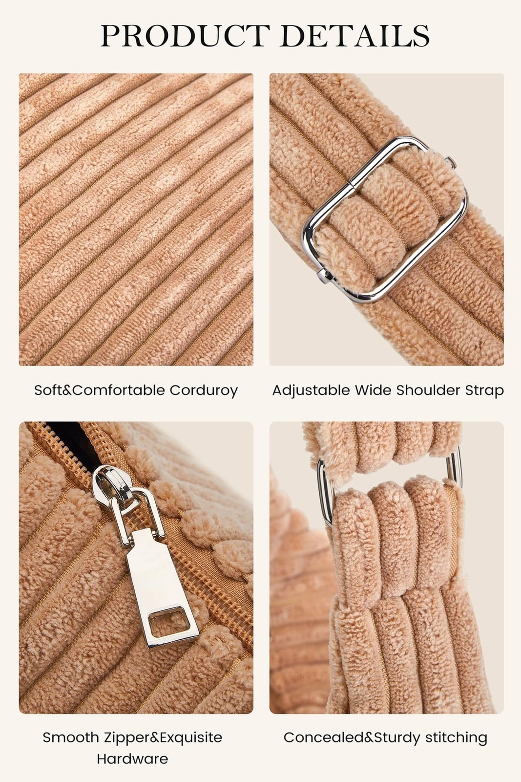 Ulisty Women Corduroy Hobo Bag Adjustable Strap Shoulder Bag Crossbody Bag Ca…