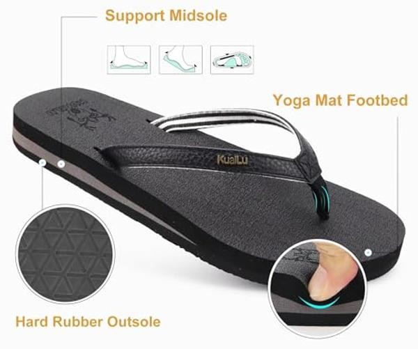 Womens Arch Support Flip Flops Comfortable Yoga Mat Slip on Summer 7.5 Black