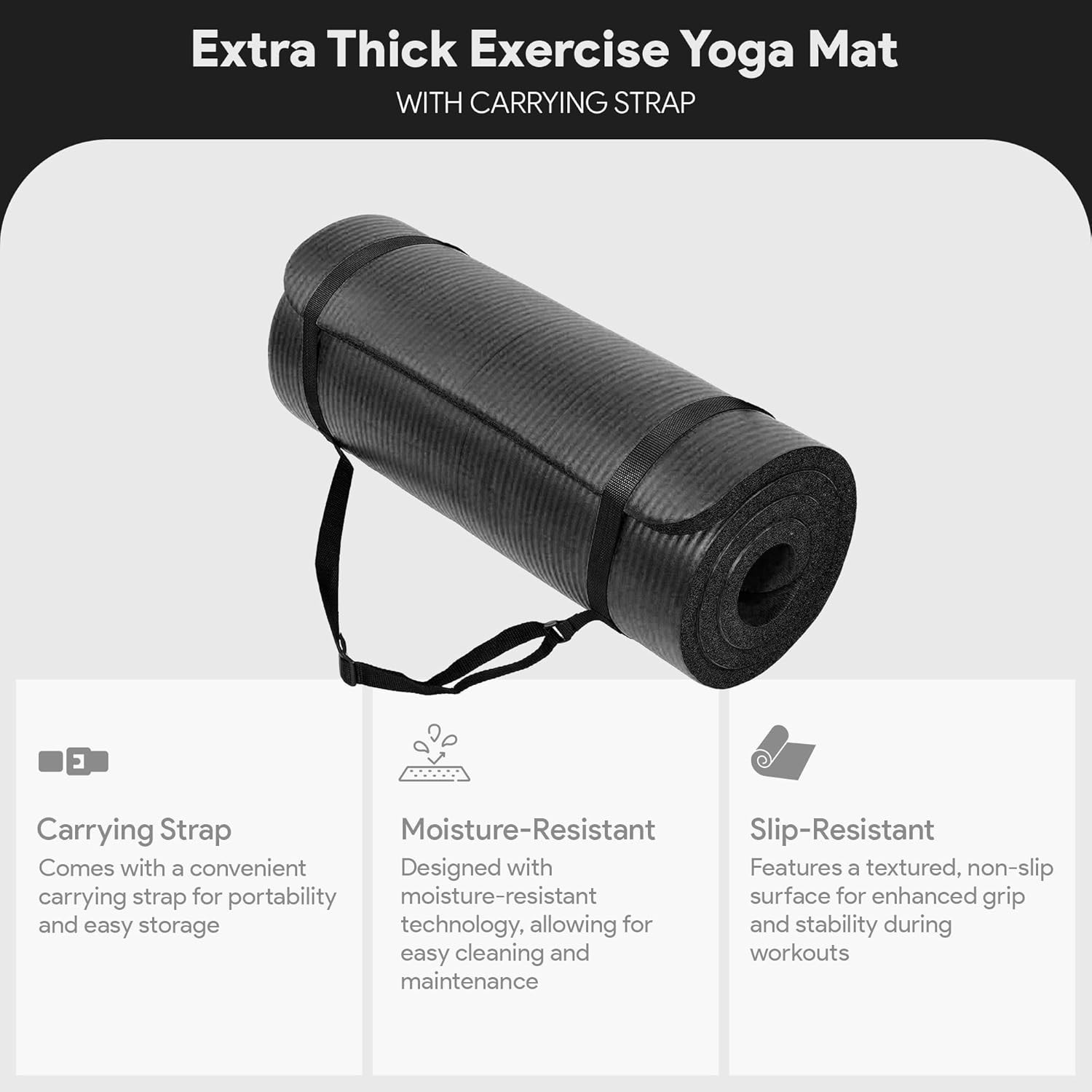 Durable Non-Slip Yoga Mat – 71&Prime;x24&Prime; Extra Thick Foam with Moisture Resistance