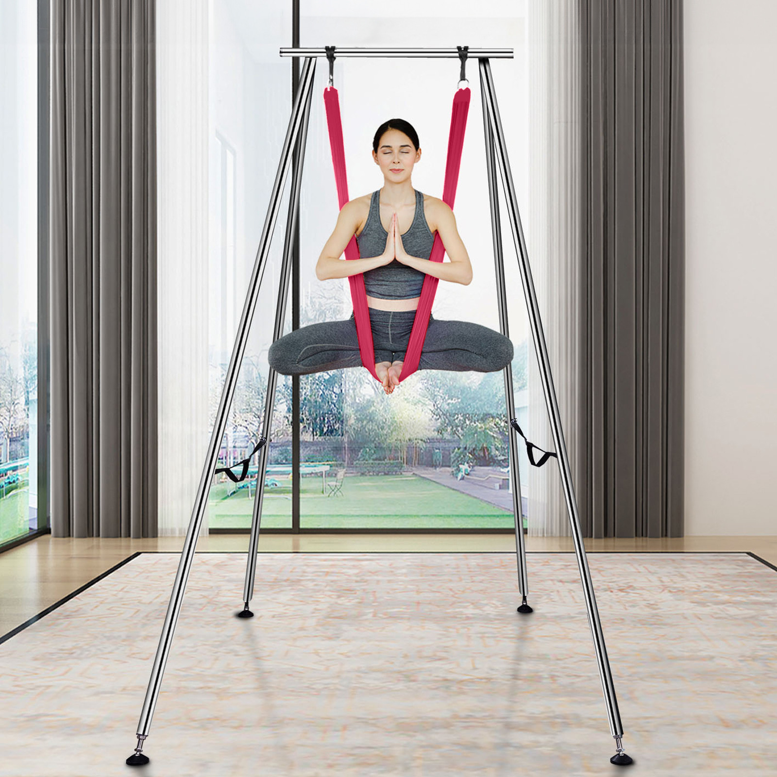 VEVOR Yoga Swing Stand Hammock Aerial Silk Kit 551.15 lbs Load Yoga Frame Red