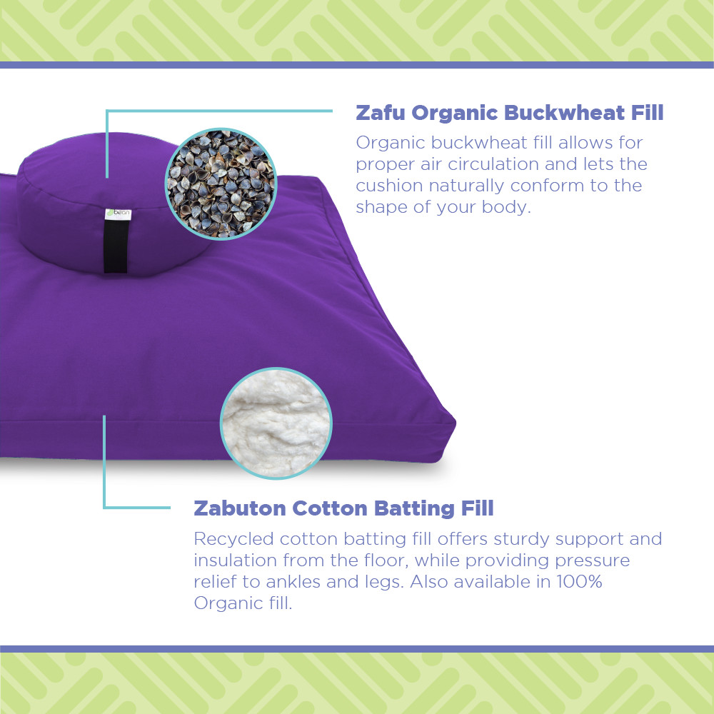 Meditation Set – Organic Buckwheat Filled Zafu Cushion + Cotton Filled Yoga Mat