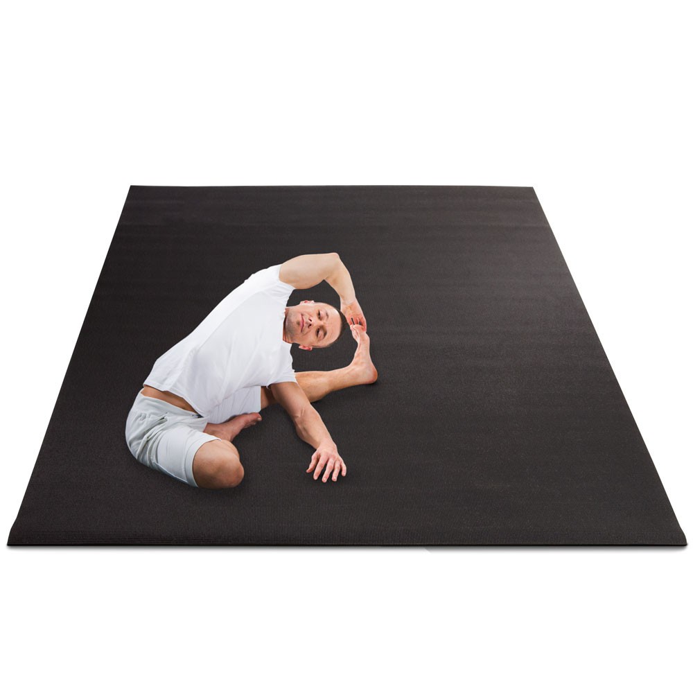 Deluxe 6mm Thick Padded Black Yoga Floor with Straps – Large 8ft x 6ft Size!