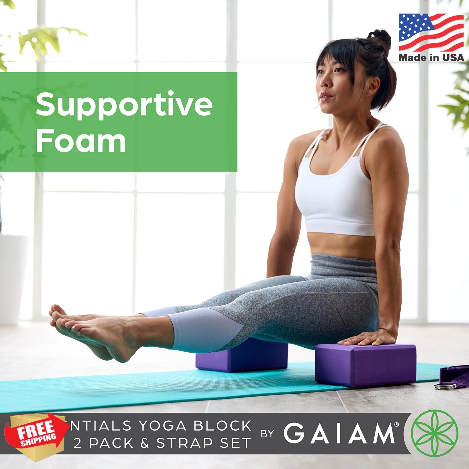 Gaiam Yoga Block – Supportive Latex-Free Eva Foam – Soft Non-Slip Surface with B