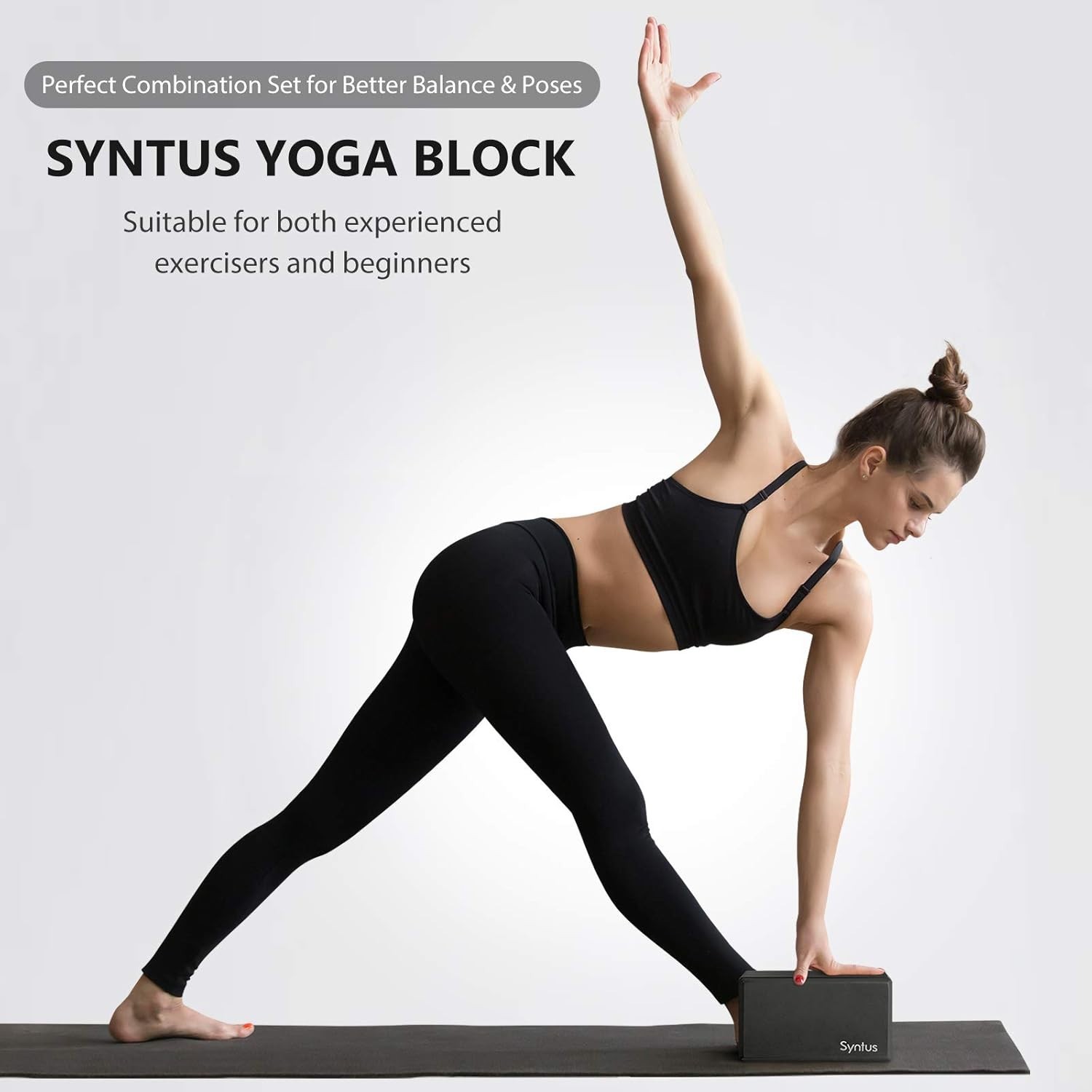Ultimate Yoga Set: 2 Black Non-Slip Blocks & 8FT Strap for Enhanced Stretching