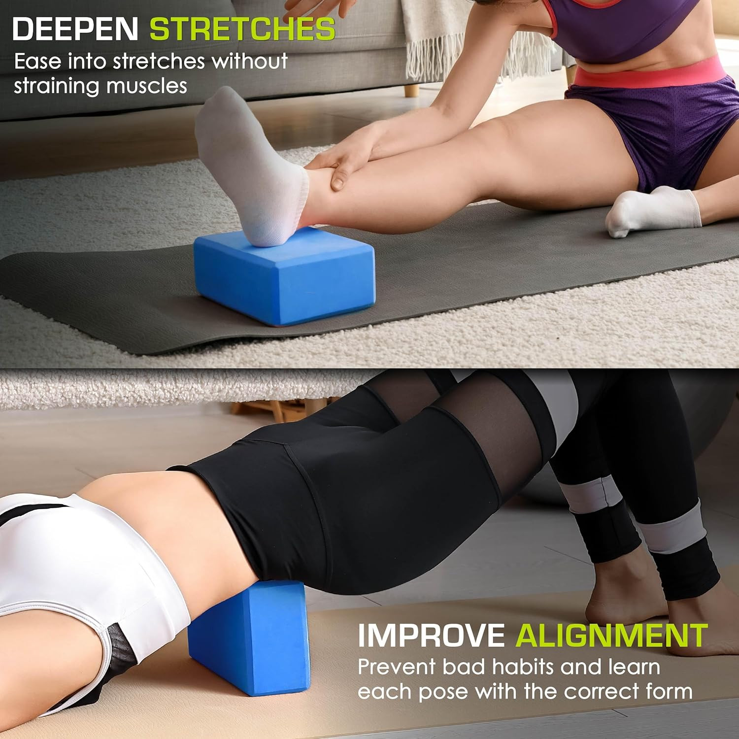 Foam Yoga Blocks Set of 2, High Density EVA Yoga Bricks, Sturdy Yoga Prop Large
