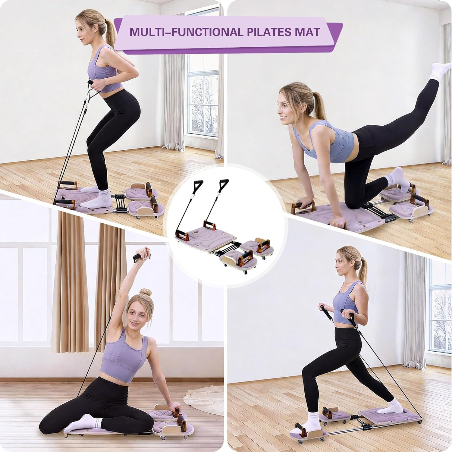 Pilates Board for Home, All-In-One Pilates Equipment with Wood Deck, Space-Savin